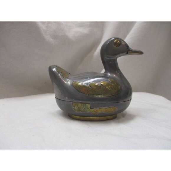 Pewter Metal Brass‎ details Duck Keepsake Mallard candy dish midcentury modern - Picture 2 of 7